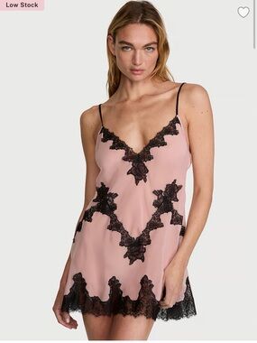 Victoria’s secret Slip Dress Chemise with Black Lace Trim - Pink